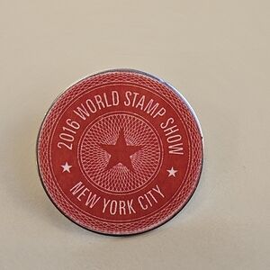 2016 World Stamp Show New York City Red Round Pin Badge